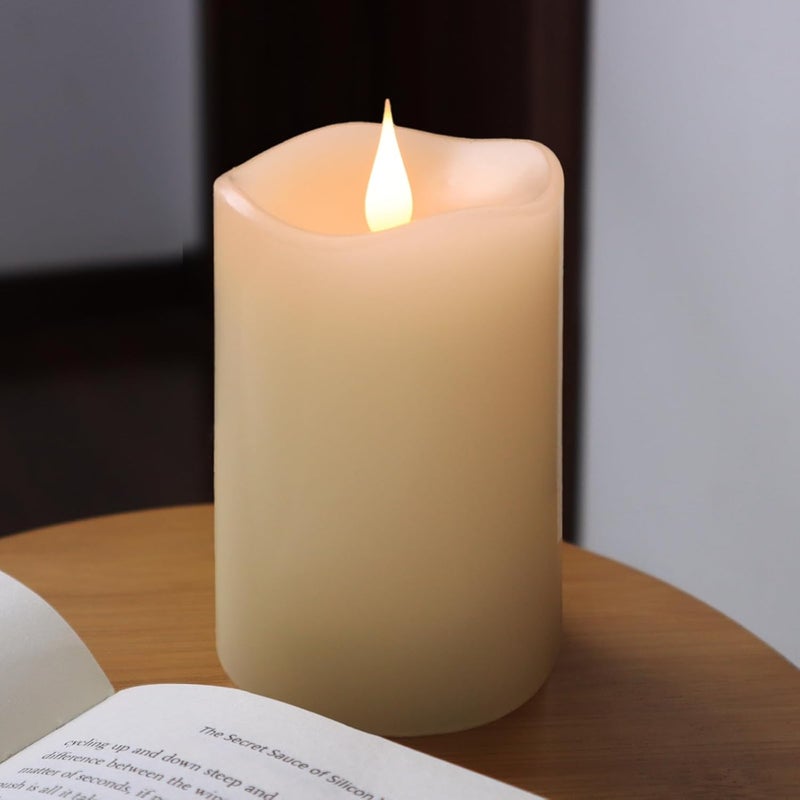 TECHLONG Flameless Candles Battery Operated with Timer, 3D Moving Flame Flickering, Last 600+ Hours Battery Candles, 3" x 5" Ivory Real Wax Electric LED Candle for Wedding Party Decorations - Image 1